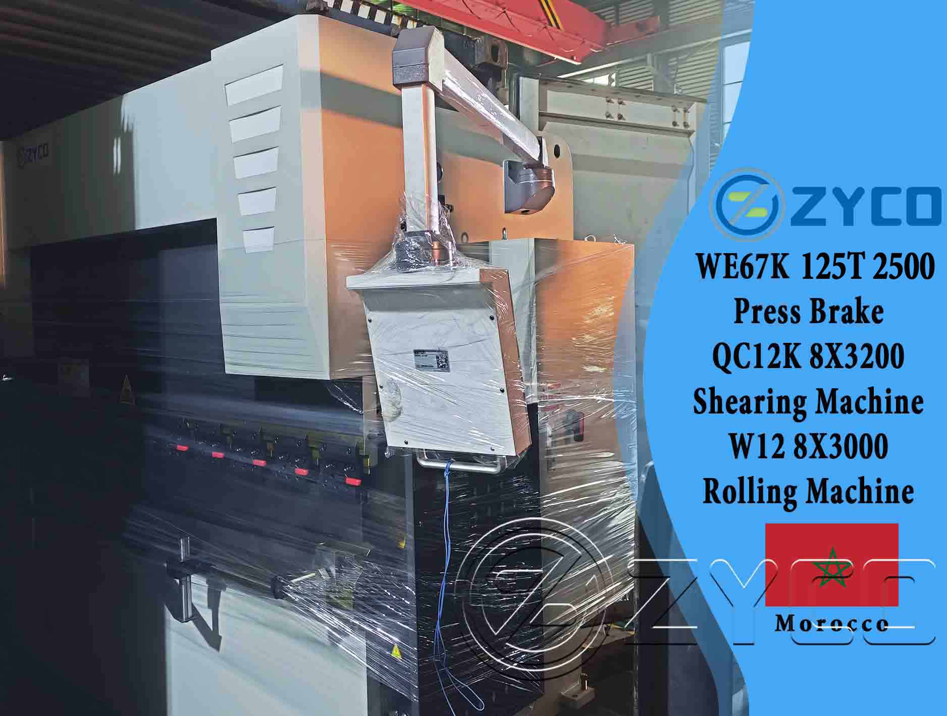 Marruecos - Prensa plegadora hidráulica CNC WE67K 400T 4000, cizalla QC12K 8X3200 y laminadora W12 8X3000